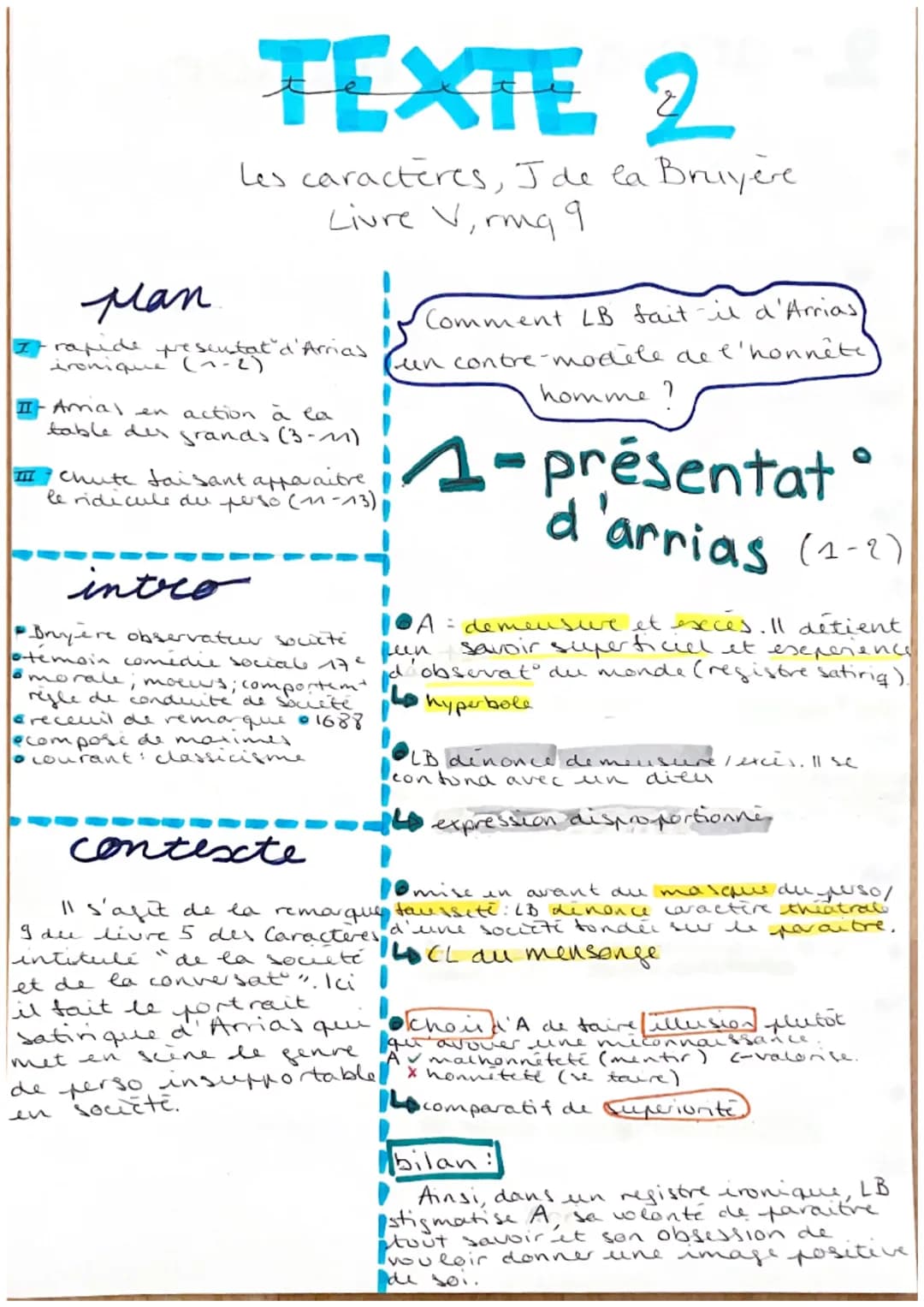 Man
TEXTE 2
Les caractères, J de la Bruyère
Livre V, rmq
I rapide tentat d'Arrias
ironique
II- Amal en action à la
table des grands (3-m)
ch
