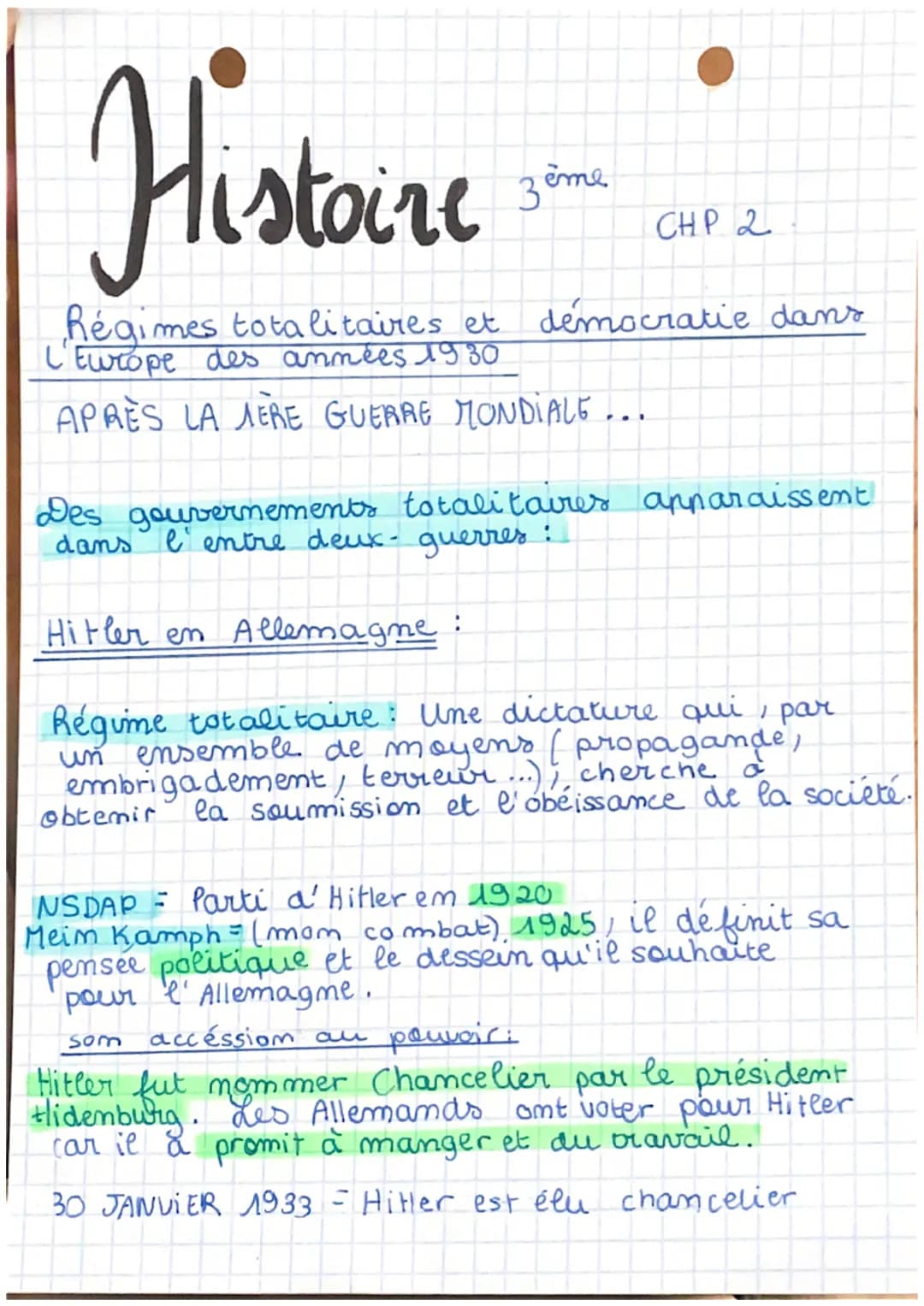 Histoire
Régimes totalitaires et démocratie dans
années 1930
APRÈS LA MERE GUERRE MONDIALE.
Hitler en Allemagne
3²
3 ème
POL
Des gouvernemen