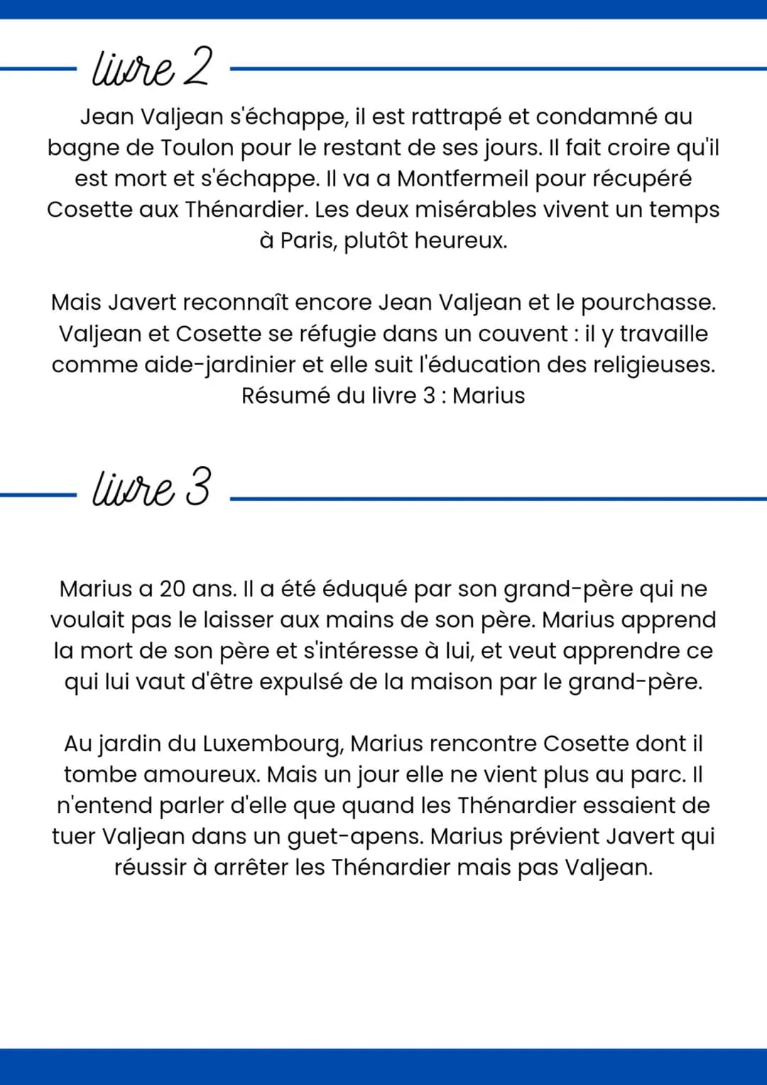 
<h2 id="livre1">Livre 1</h2>
<p>Dans ce premier livre des Misérables, nous voyons comment Jean Valjean, un homme condamné au bagne pour avo
