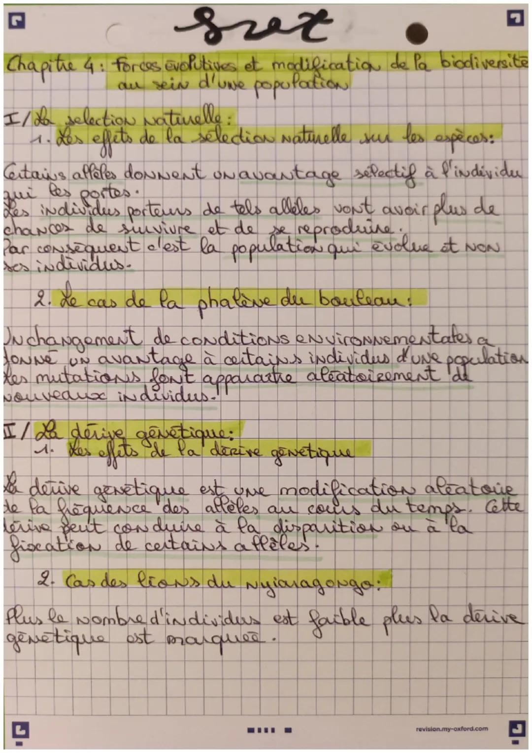 sex

Chapitre 4: forces evolutives et modification de la biodiversite
au sein d'uwe population.

I/ La selection Naturelle.

1. Les effets d