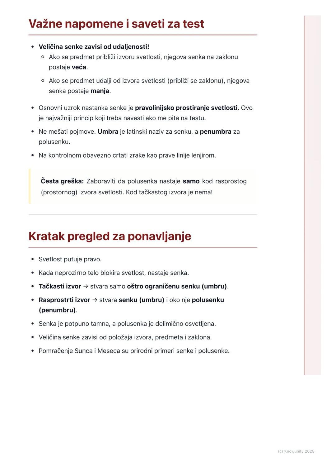 # Senka i polusenka

## Uvod: Šta su senka i polusenka?

Svetlost putuje pravo. To se zove pravolinijsko prostiranje svetlosti. Kada
svetlos
