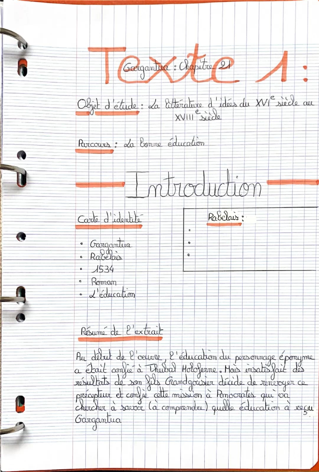Texte 1
Garganina : Chapitre 20
•
Objet d'étude: La littérature d'idées du XVI siècle au
XVIII side
Parcours: La bonne éducation
•Introducti