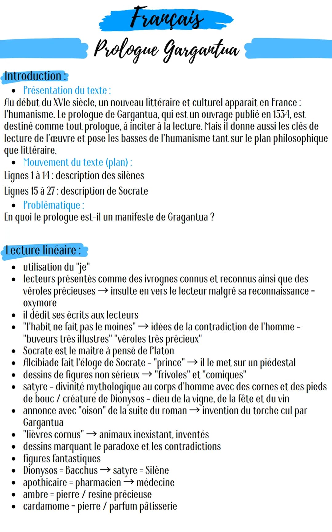 Introduction:
Présentation du texte :
Au début du XVIe siècle, un nouveau littéraire et culturel apparait en France :
l'humanisme. Le prolog