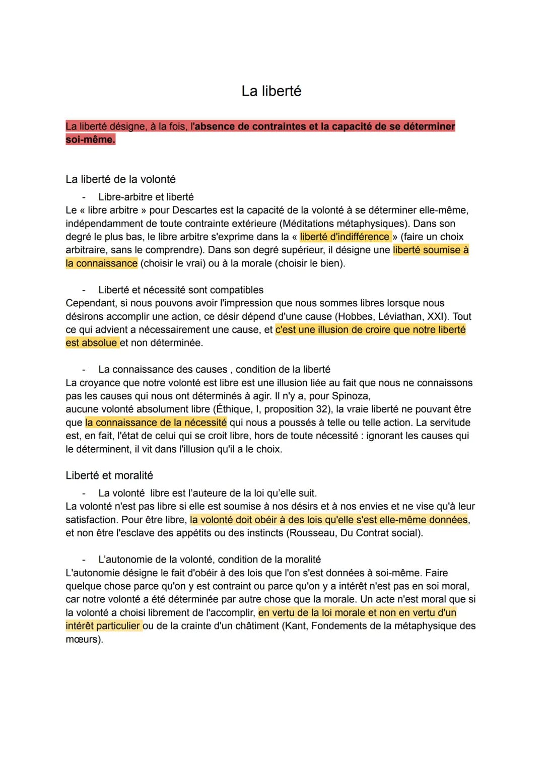 La liberté désigne, à la fois, l'absence de contraintes et la capacité de se déterminer
soi-même.
La liberté de la volonté
La liberté
Libre-