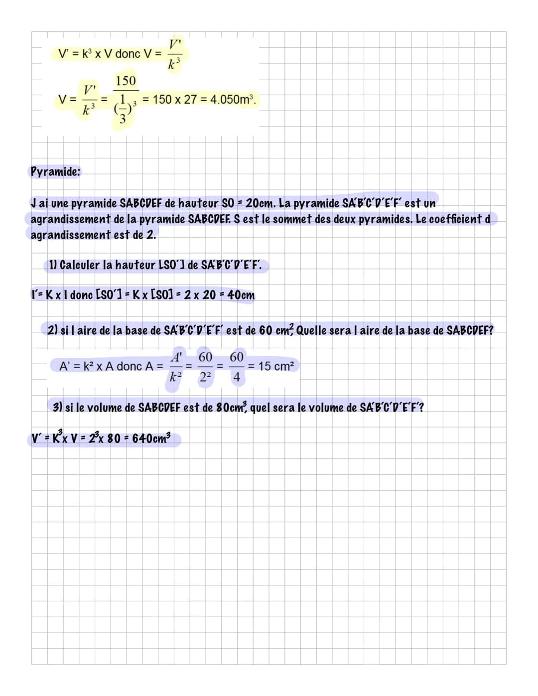 1) quelques formules:
Soit une figure F' qui est I agrandissement ou la réduction de F.
Soit K un coefficient d agrandissement ou de réducti