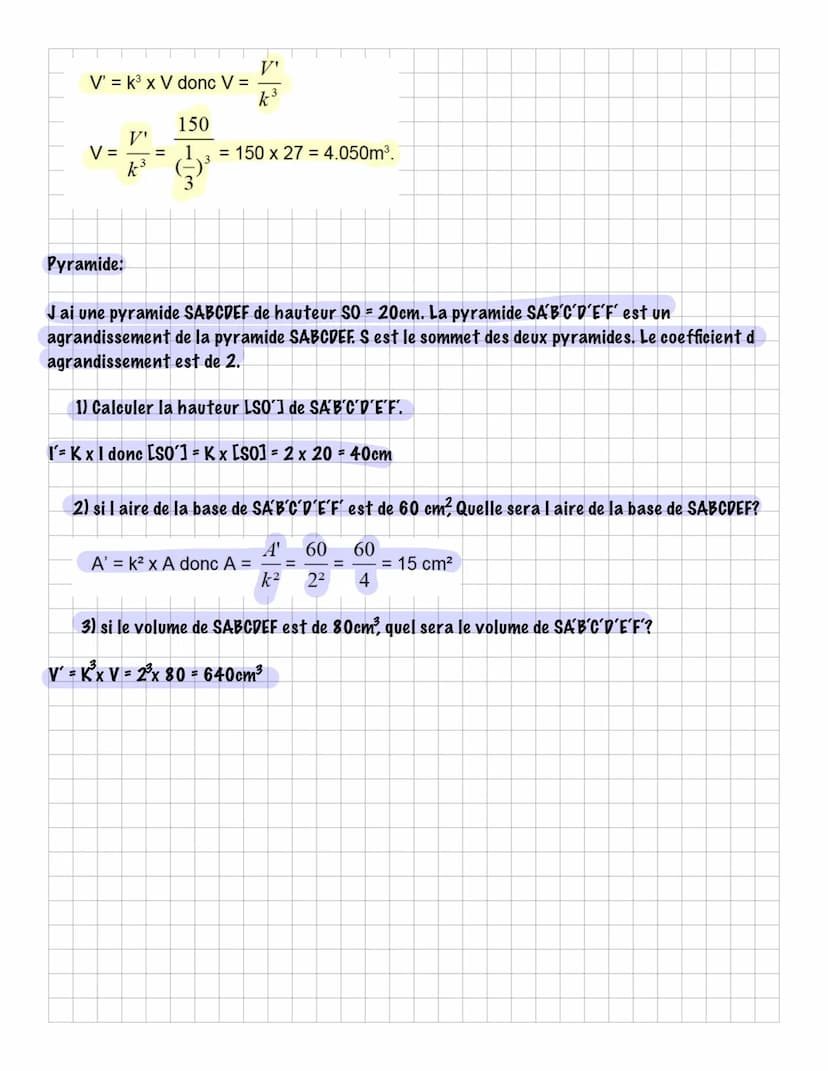 1) quelques formules:
Soit une figure F' qui est I agrandissement ou la réduction de F.
Soit K un coefficient d agrandissement ou de réducti