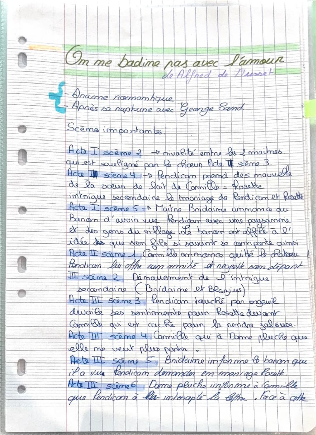 --- OCR Start ---
{Om me badime pas avec l'amour
de Allred de Presset
-Drame nomamtique
-Après sa nuptune avec Geange Sand
Scēms importantes