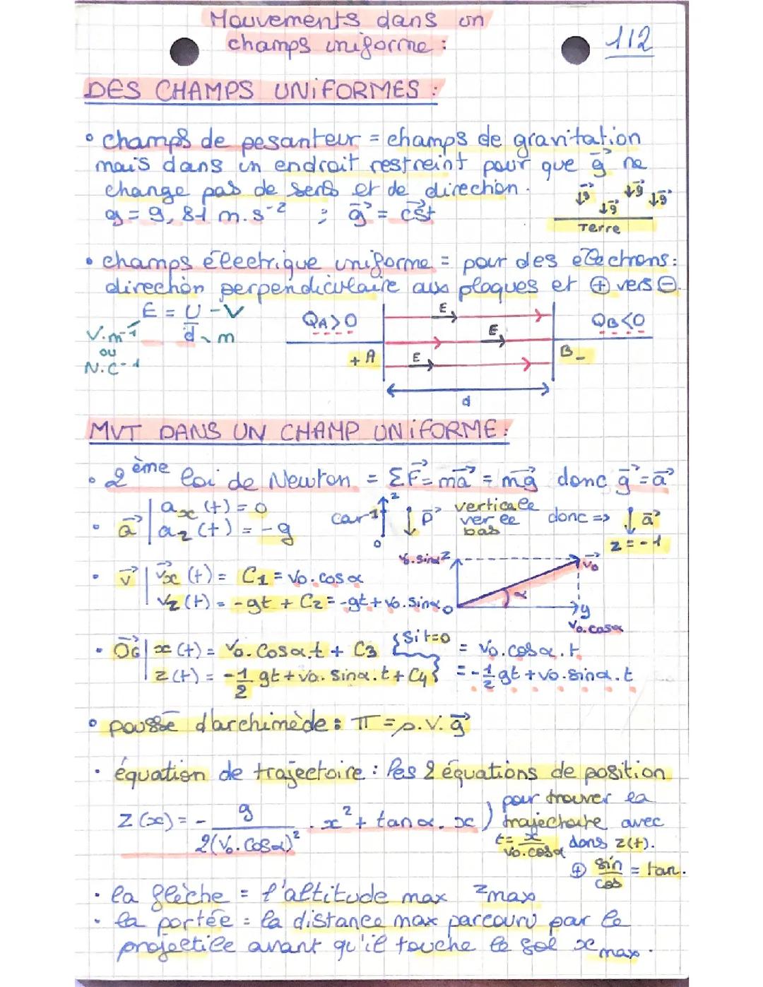 Mouvements dans un champs uniforme