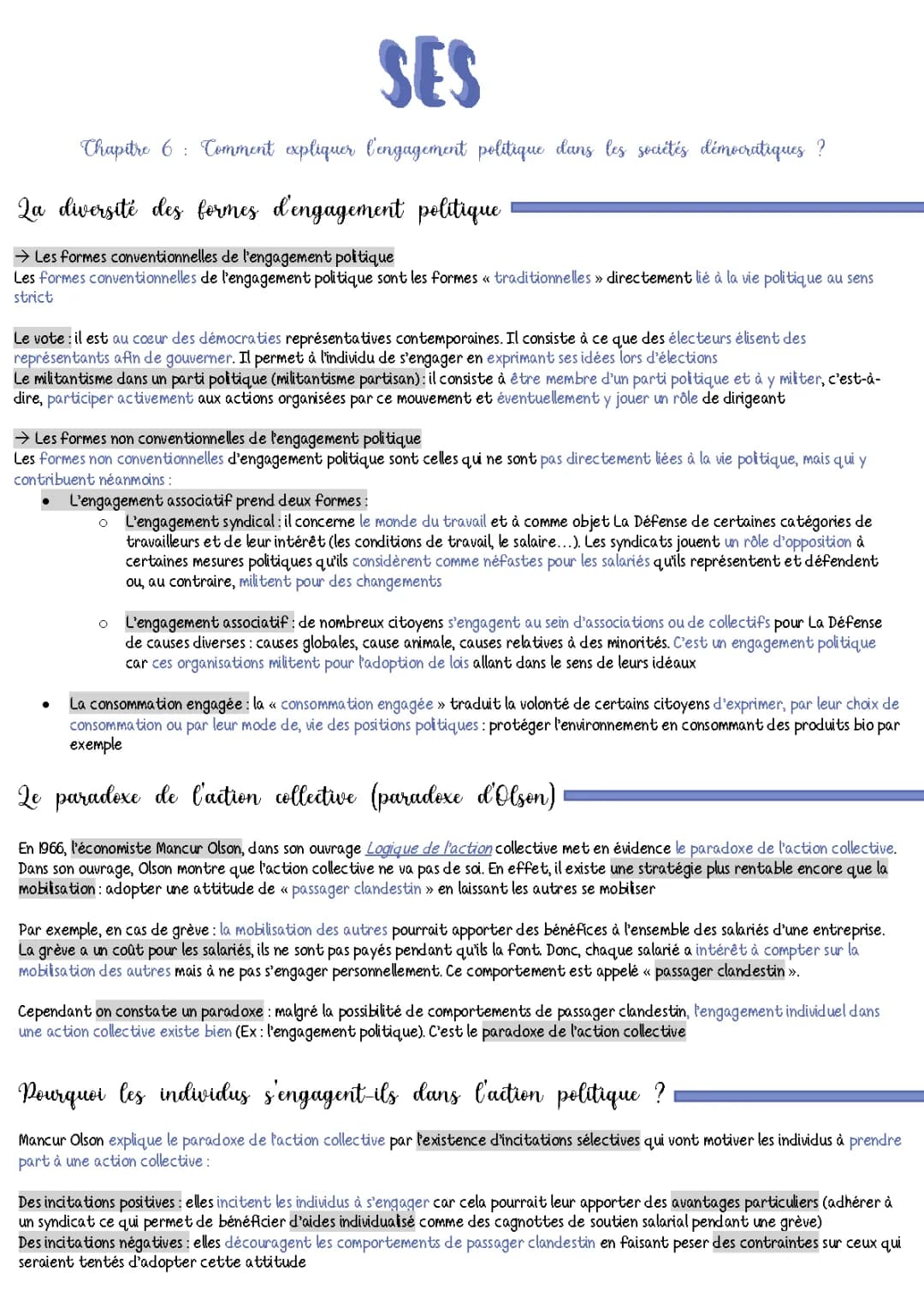 SES CHAPITRE 6 : comment expliquer l’engagement politique dans les sociétés démocratiques ?