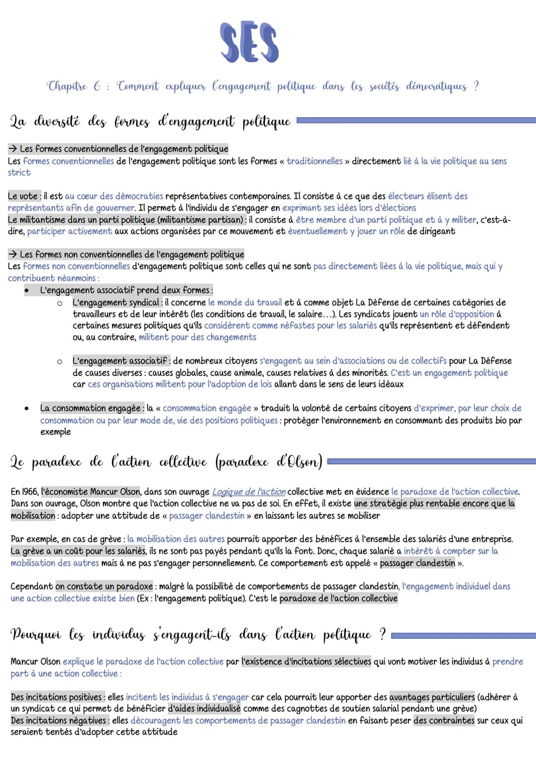 SES
Chapitre 6 Comment expliquer l'engagement politique dans les sociétés démocratiques ?
:
Qa diversité des formes d'engagement politique
→