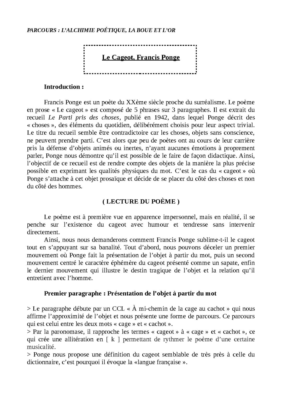 Le cageot de Francis Ponge - Texte, Résumé et Explication linéaire