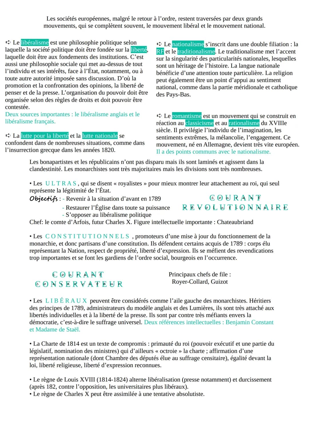 -Résistance des idées révolutionnaires (références à la liberté et à la Constitution)
-Mais une réaffirmation de l'ordre monarchique traditi