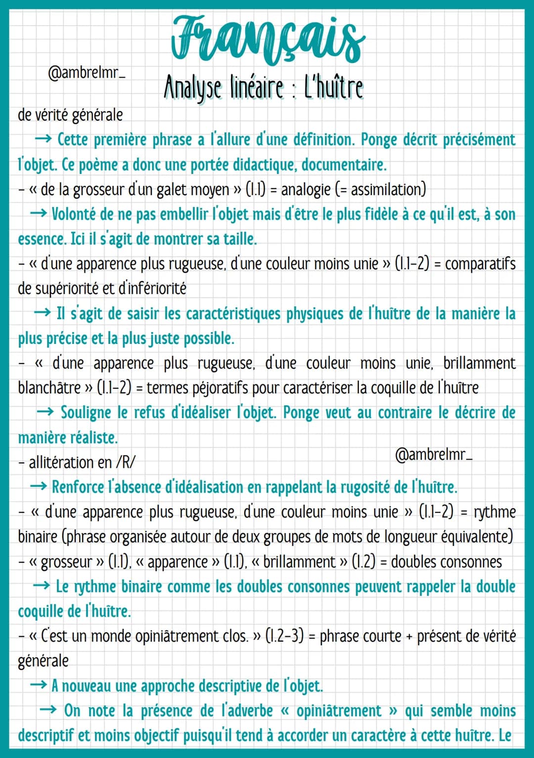 @ambrelmr_
INTRODUCTION
Français
Analyse linéaire : L'huître
Présentation du texte :
→ Auteur : Francis Ponge a vécu pendant les deux guerre