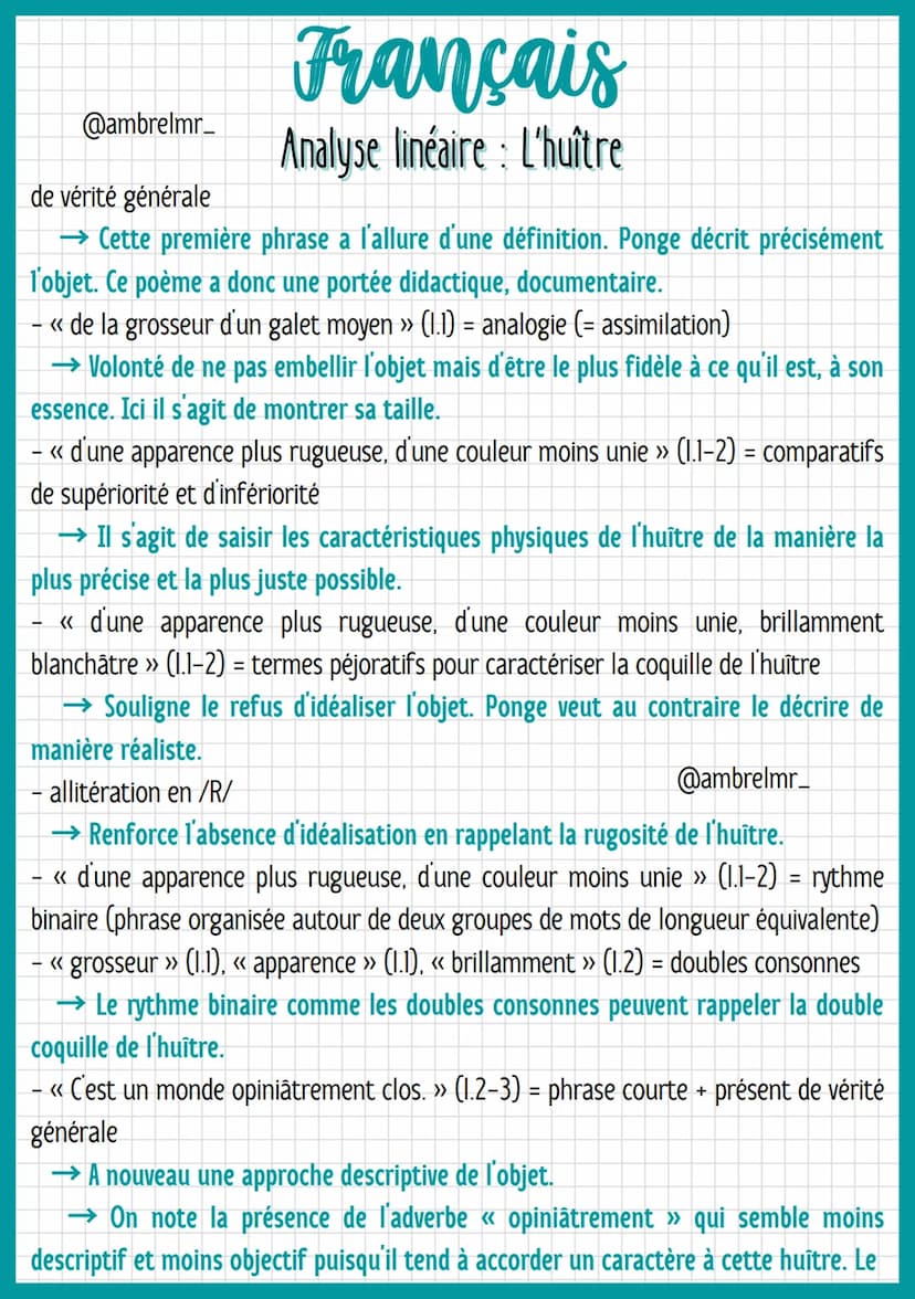 @ambrelmr_
INTRODUCTION
Français
Analyse linéaire : L'huître
Présentation du texte :
→ Auteur : Francis Ponge a vécu pendant les deux guerre