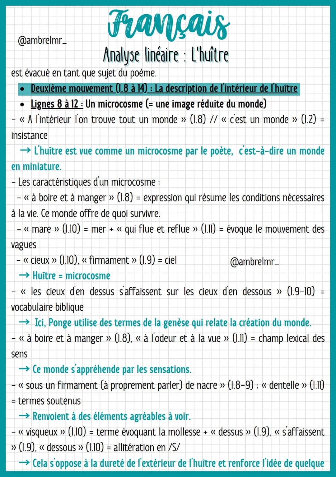 @ambrelmr_
INTRODUCTION
Français
Analyse linéaire : L'huître
Présentation du texte :
→ Auteur : Francis Ponge a vécu pendant les deux guerre