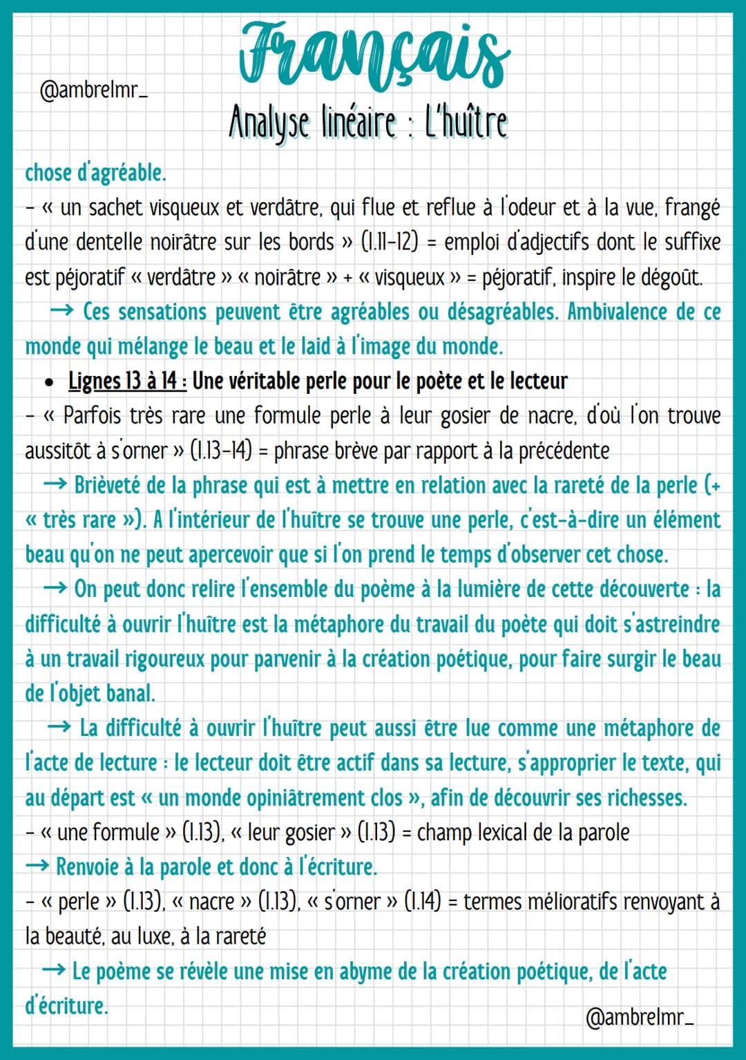 @ambrelmr_
INTRODUCTION
Français
Analyse linéaire : L'huître
Présentation du texte :
→ Auteur : Francis Ponge a vécu pendant les deux guerre