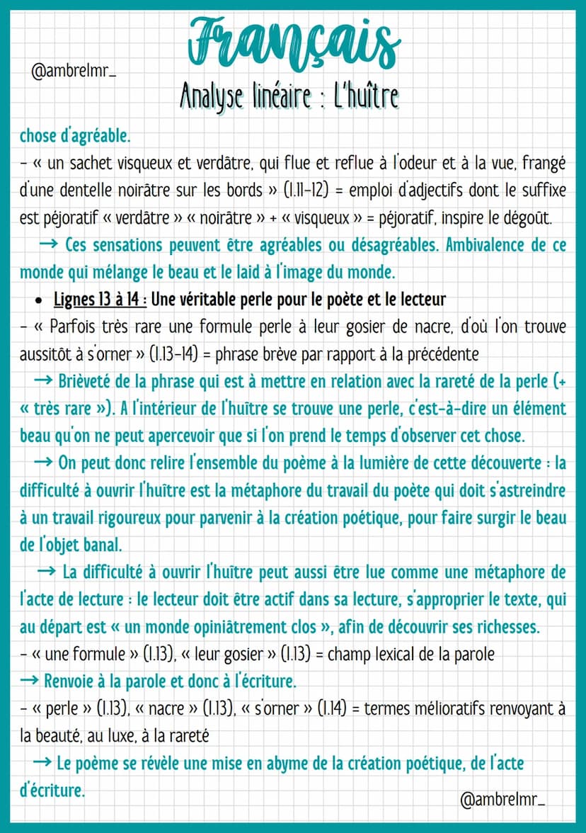 @ambrelmr_
INTRODUCTION
Français
Analyse linéaire : L'huître
Présentation du texte :
→ Auteur : Francis Ponge a vécu pendant les deux guerre