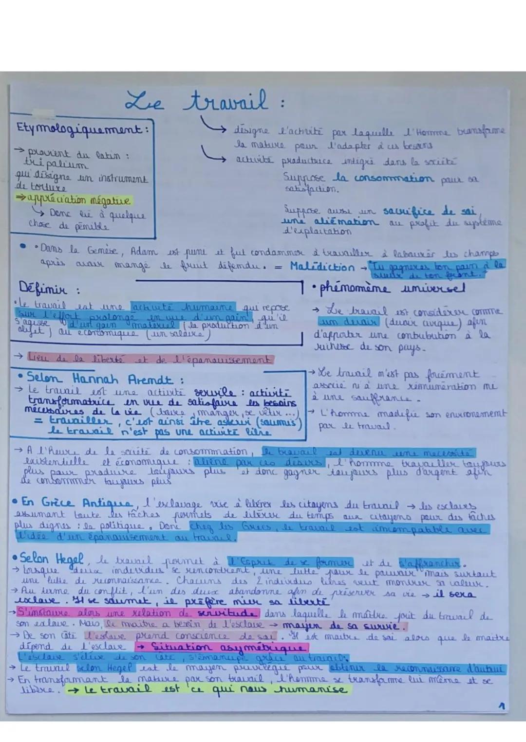 Le travail :
Etymologiquement:
→ provient du latin :
tri palium
que désigne un instrument
de torture
⇒appréciation mégative
Donc Qie à quelq