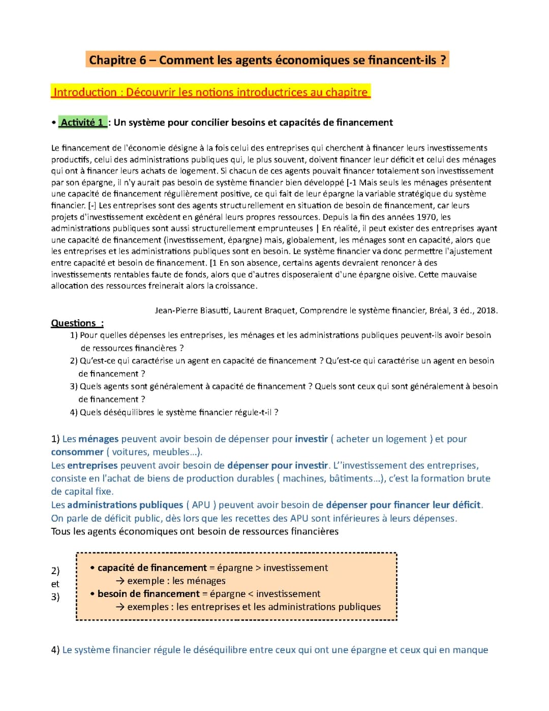 Comment les Agents Économiques Se Financent-Ils ? Fiche de Révision et Quiz CE1 et EC3