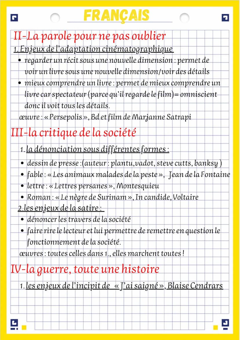 I-Se présenter/se raconter
1.Intérêt du portrait
● Physique
●
Di
Moral
FRANÇAIS
fiche de révision sur
toutes les séquences de
3éme
Esthétiqu