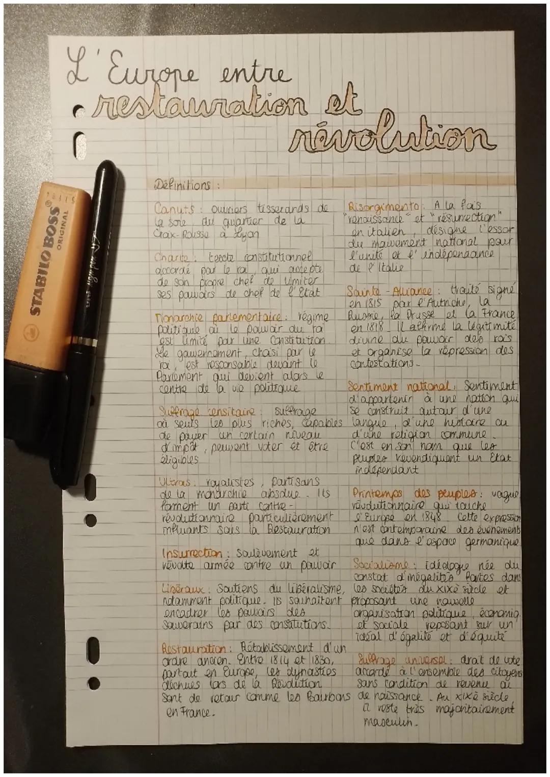 # L'Europe entre
- restauration et
!
# Definitions:
révolution
Canuts ouvriers tesserards de
la sore du quartier de la
Croix-Rousse à Lyon
C