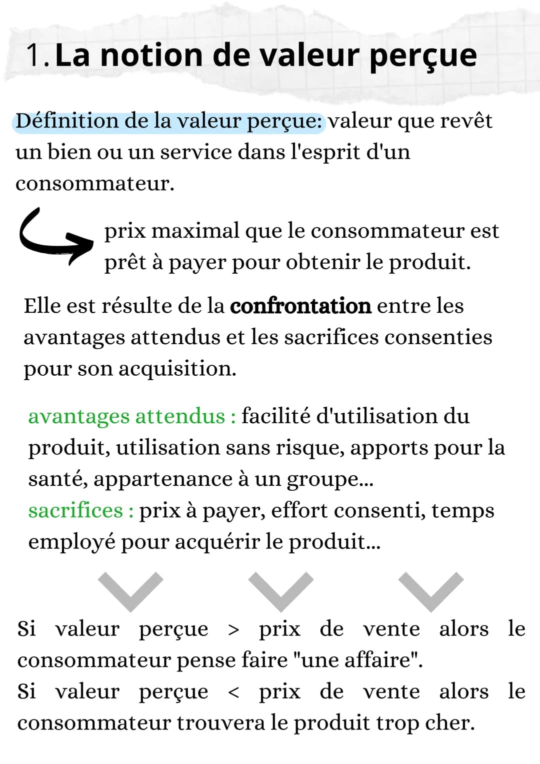 Sciences de Gestion et du
Numérique
La valeur perçue 1. La notion de valeur perçue
Définition de la valeur
perçue: valeur
un bien ou un serv