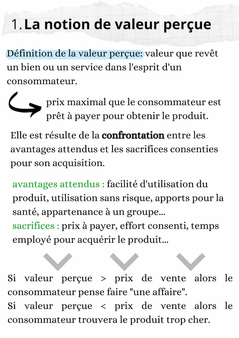 Sciences de Gestion et du
Numérique
La valeur perçue 1. La notion de valeur perçue
Définition de la valeur
perçue: valeur
un bien ou un serv