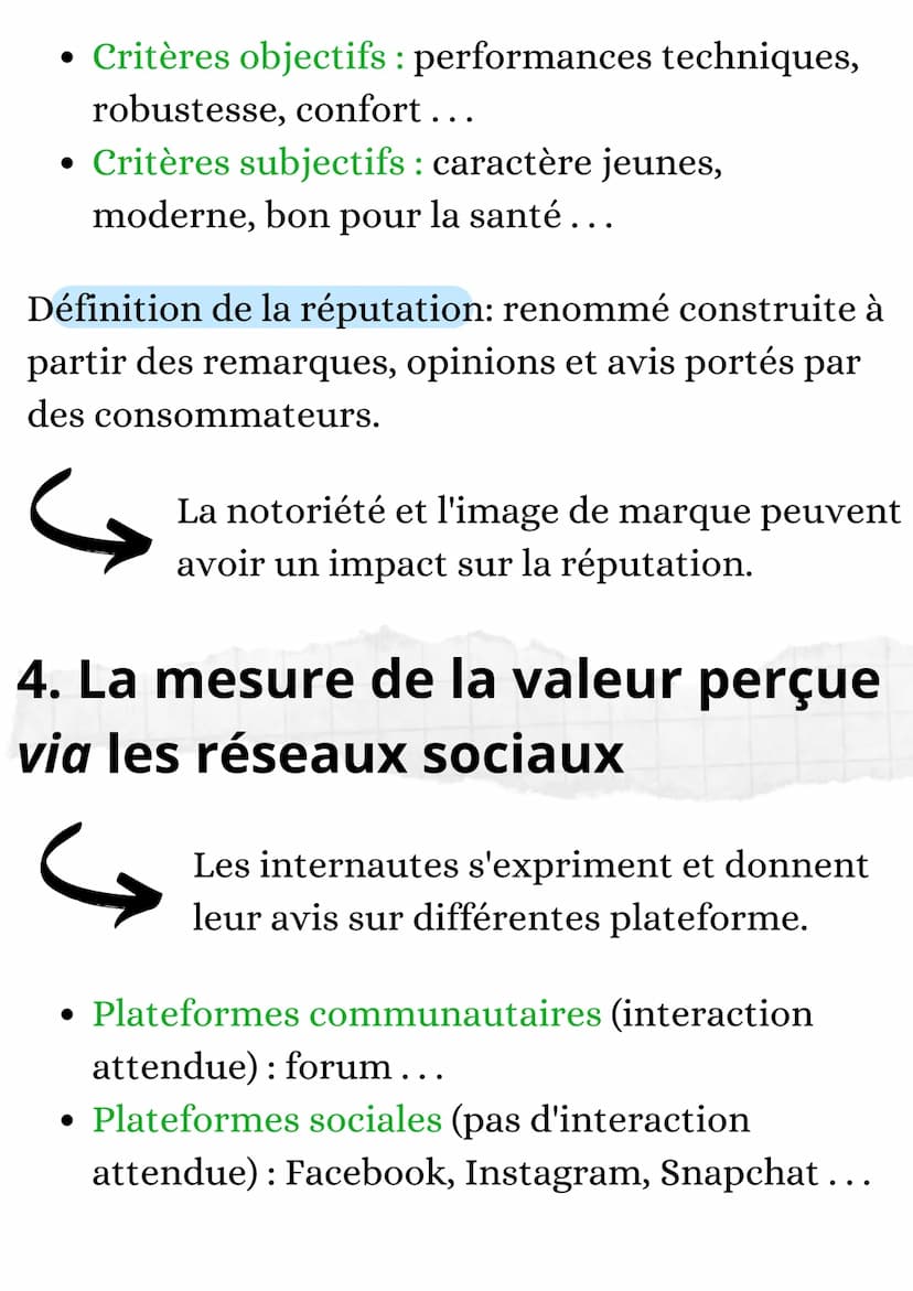 Sciences de Gestion et du
Numérique
La valeur perçue 1. La notion de valeur perçue
Définition de la valeur
perçue: valeur
un bien ou un serv