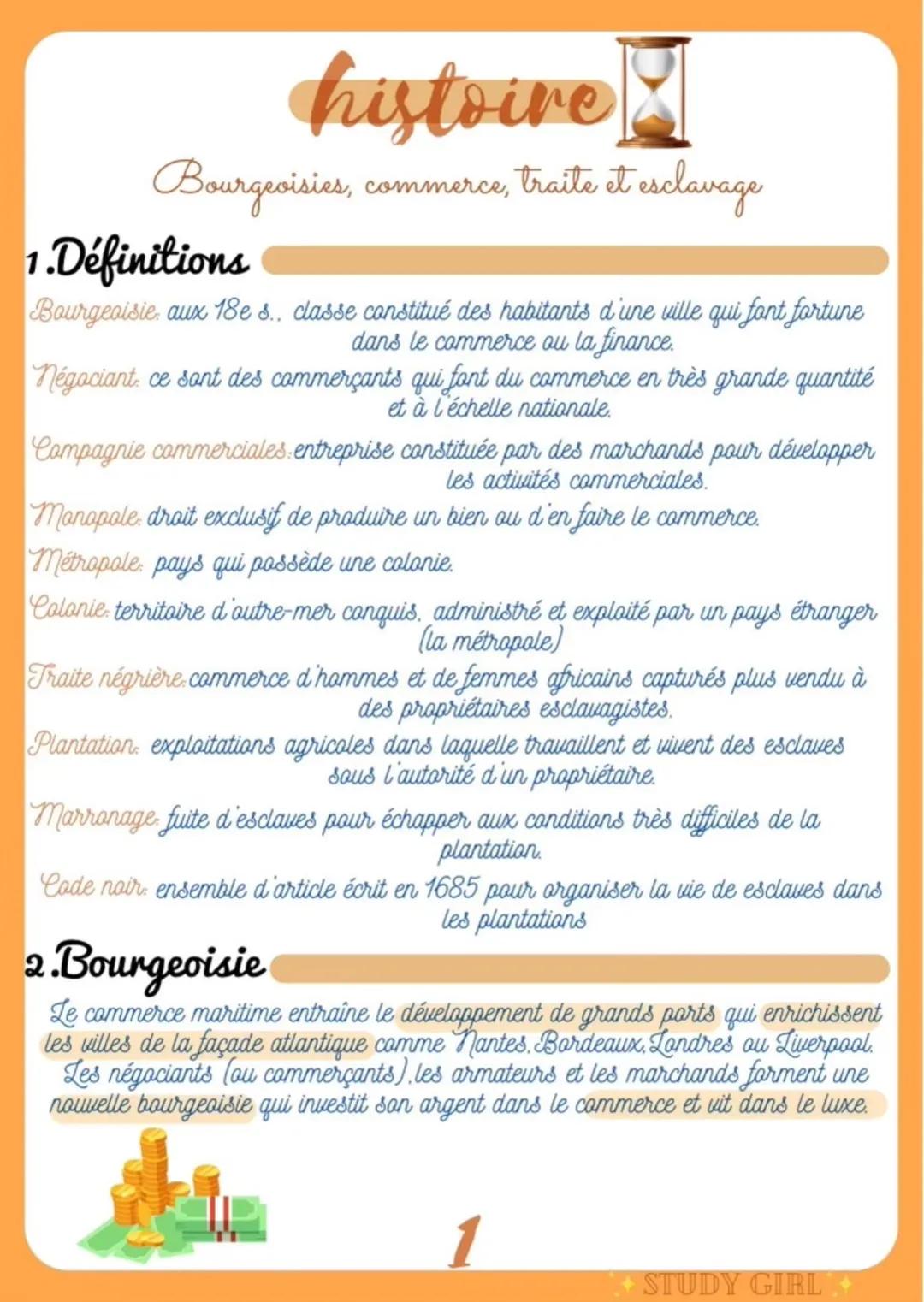 La bourgeoisie et le commerce au 18ème siècle : définition et schéma du commerce triangulaire