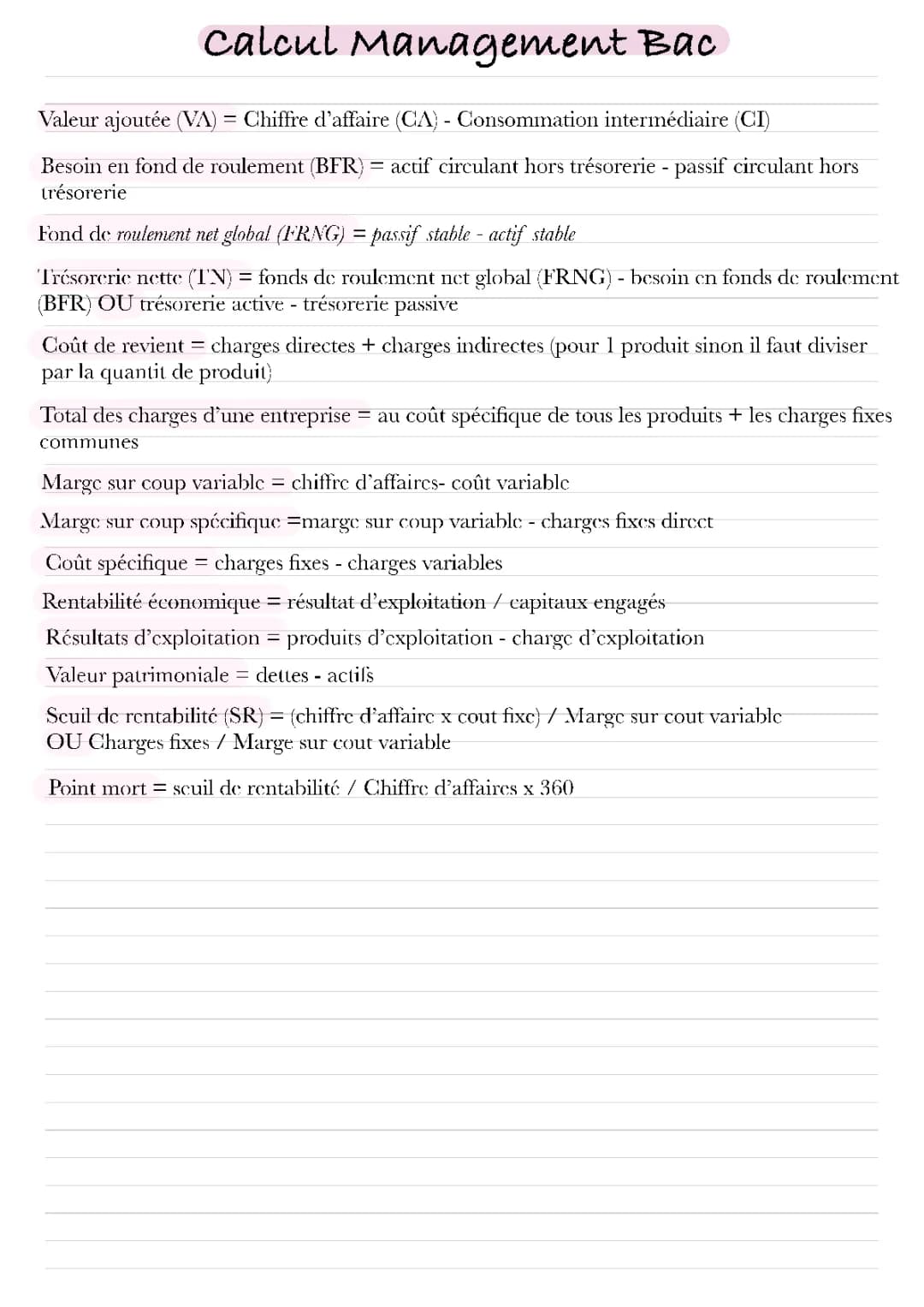 Résumé facile : Formules et Calculs en Management STMG