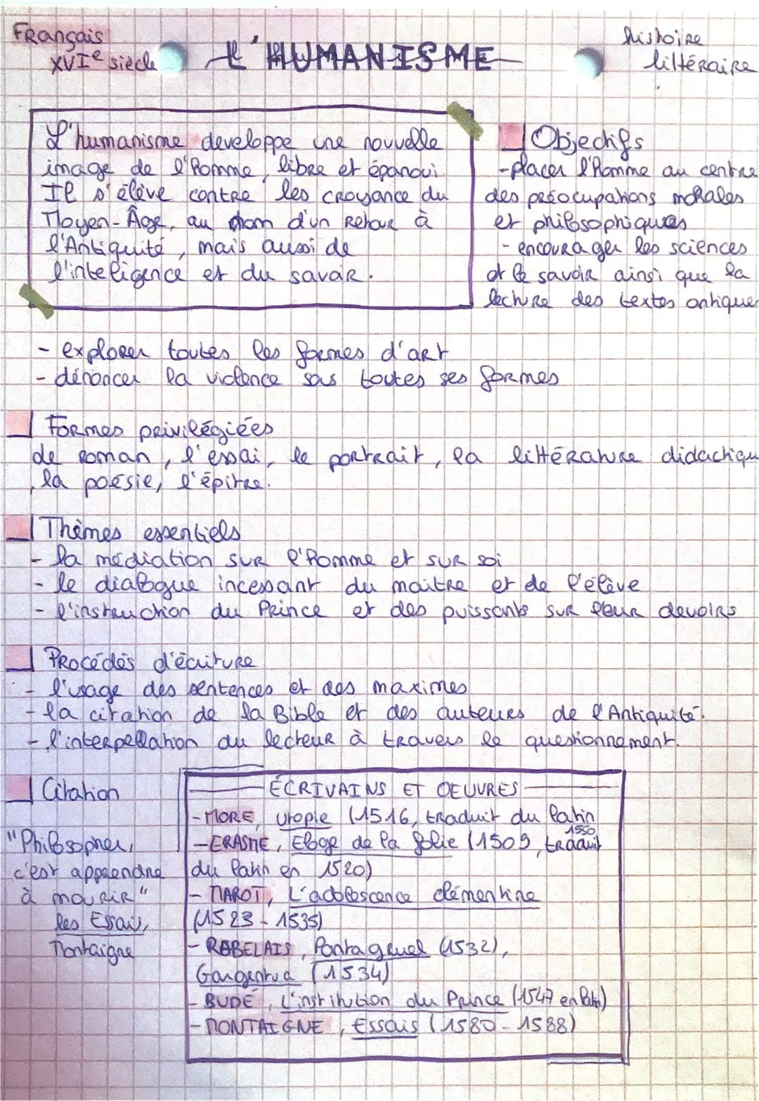 Français
M
XVIe siècle
L'humanisme developpe une nouvelle
image de l'homme, libre et épanoui
Il s'élève contre les croyance du
Moyen-Âge, au