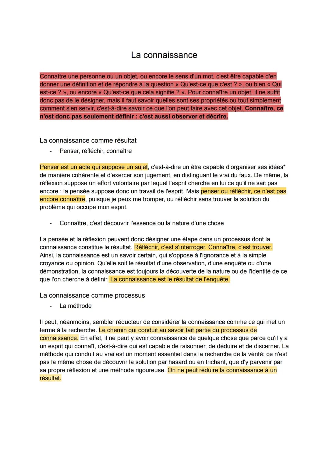 La connaissance
Connaître une personne ou un objet, ou encore le sens d'un mot, c'est être capable d'en
donner une définition et de répondre