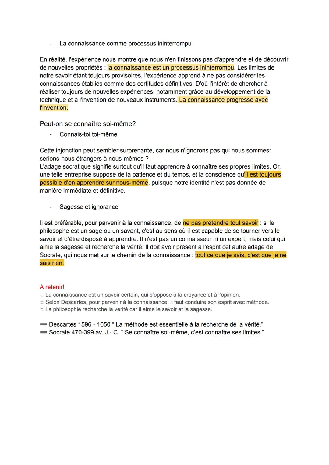 La connaissance
Connaître une personne ou un objet, ou encore le sens d'un mot, c'est être capable d'en
donner une définition et de répondre