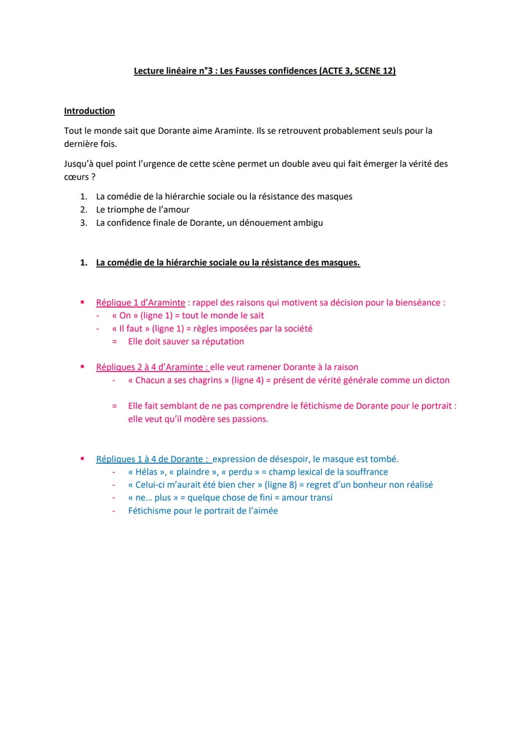 Lecture linéaire n°3 : Les Fausses confidences (ACTE 3, SCENE 12)
Introduction
Tout le monde sait que Dorante aime Araminte. Ils se retrouve