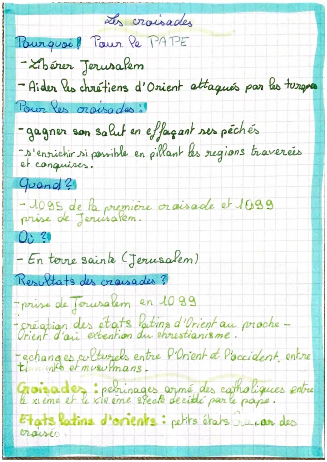 # Les croisades

Pourquoi? Pour Pe PAPE

-Libérer Jerusalem

- Aider les chrétiens d'Orient attaqués par les turques

Pour les croisades:

-