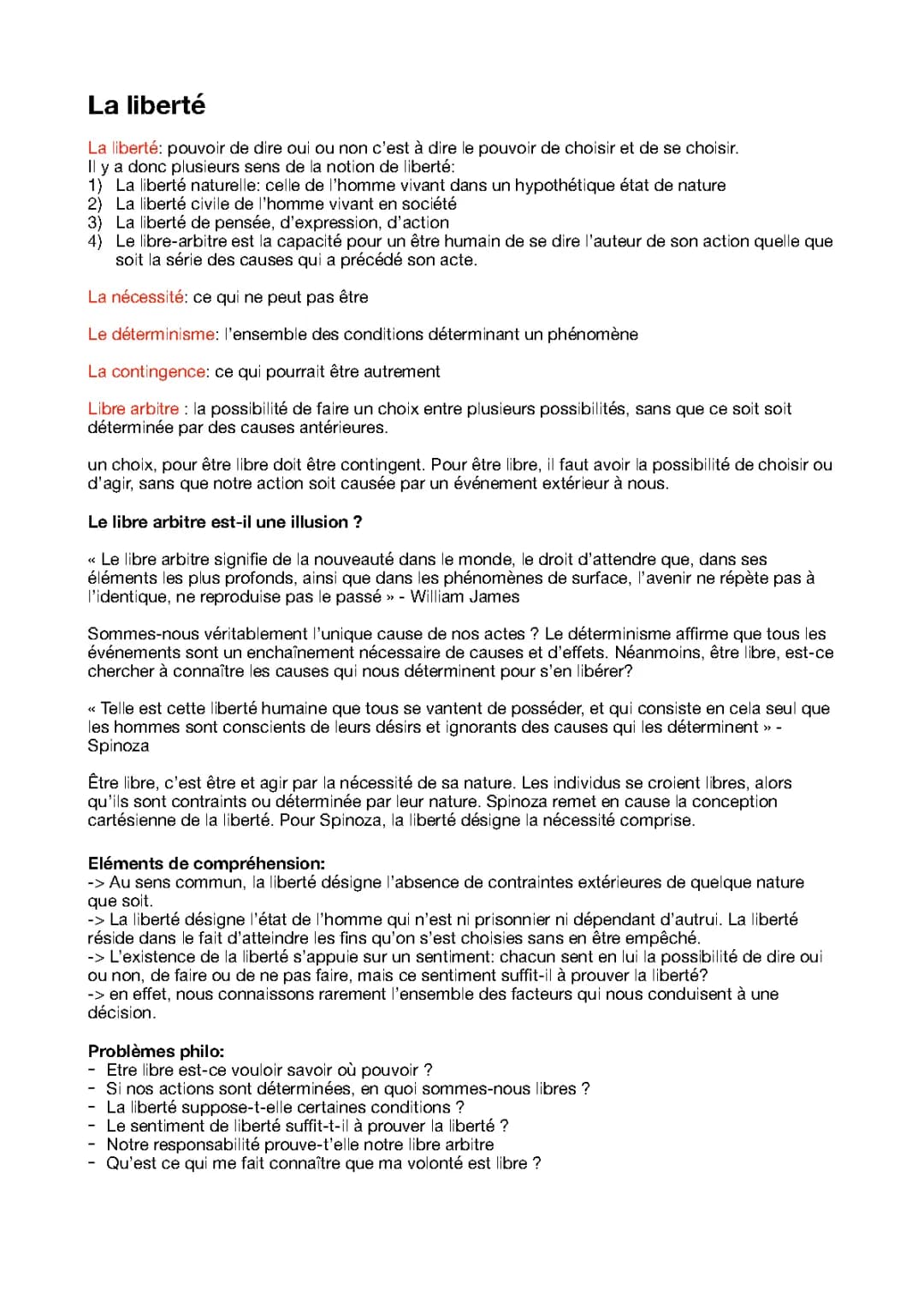 La liberté en philosophie - Terminale fiche de révision