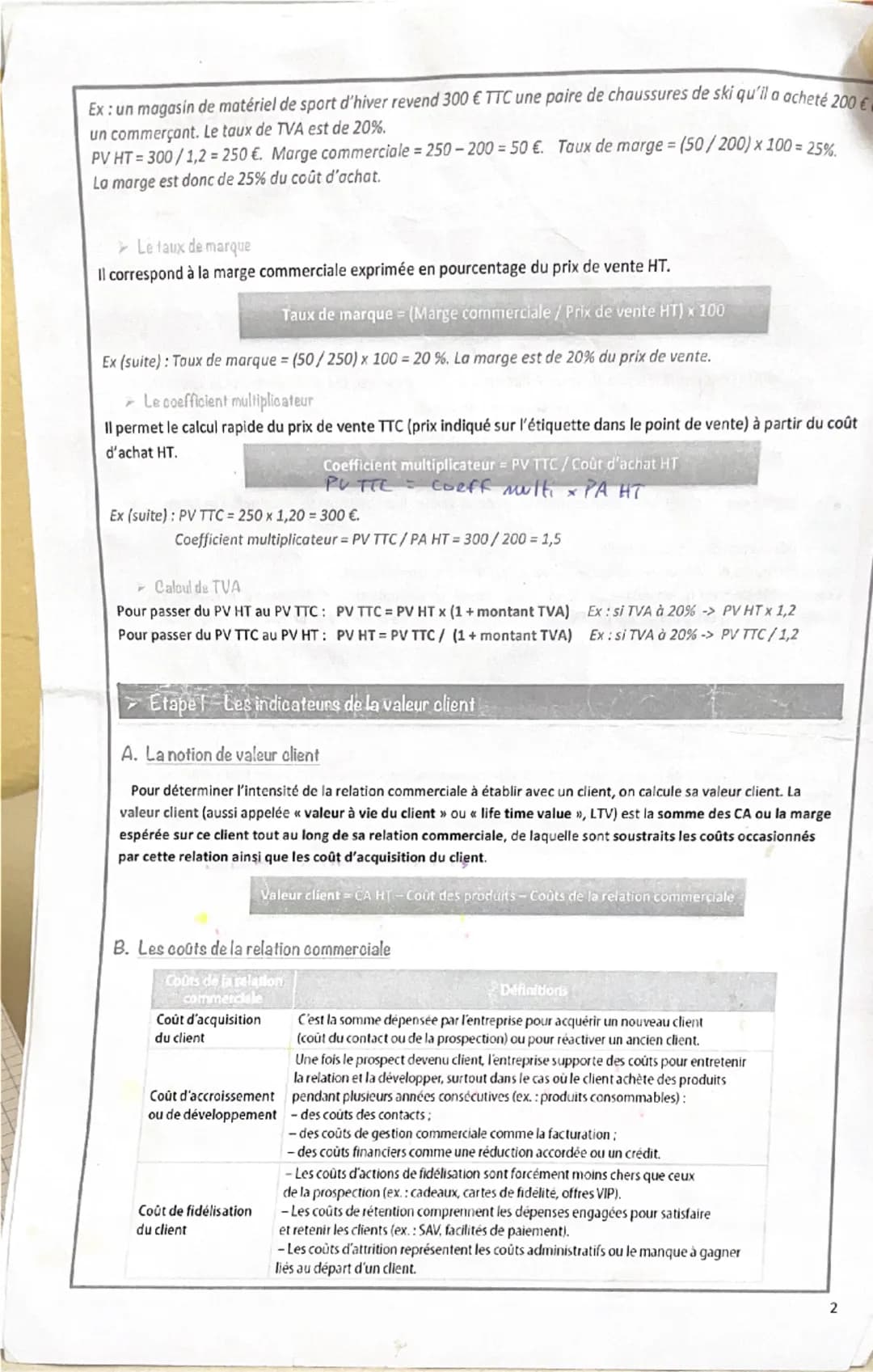 # Ch 2 – Evaluer la valeur d’un client

DOSSIER ELEVE

SYNTHESE

BTS - NDRC

SYNTHESE

> **Etape 1 – Les indicateurs de la valeur client**

