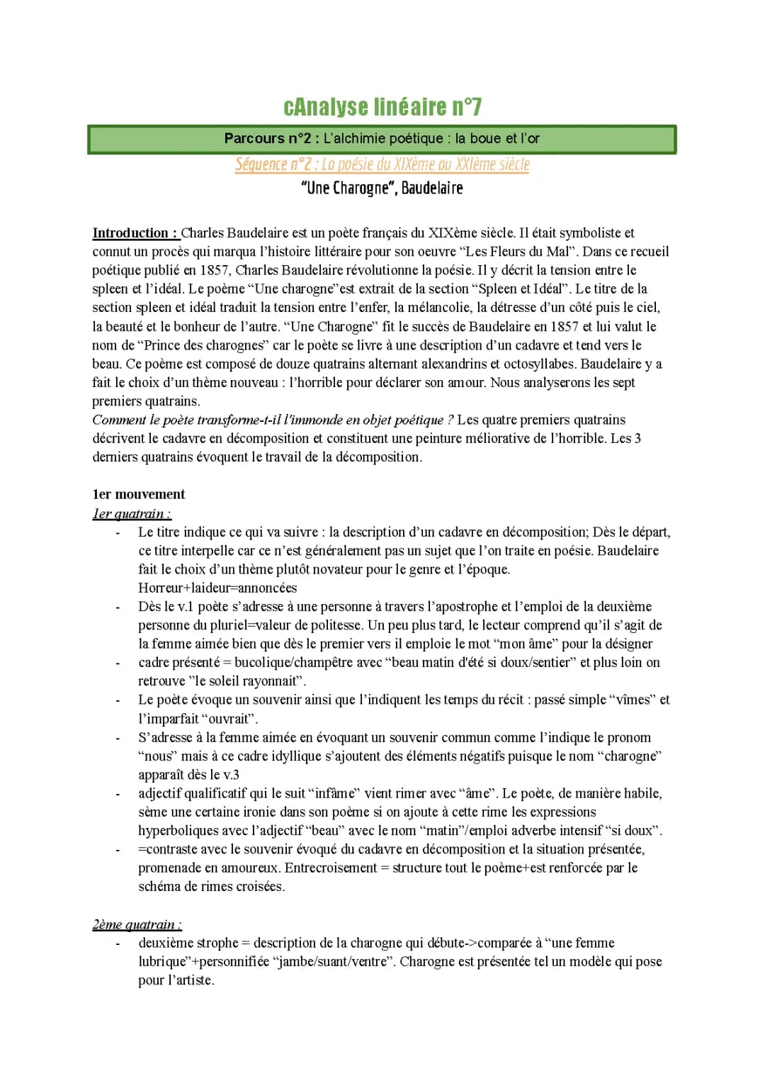 Analyse linéaire “Une Charogne” 