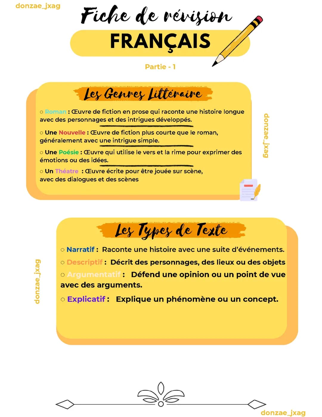 Les Genres Littéraire & Les types de Texte 