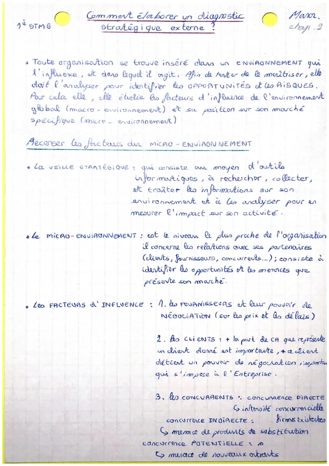 je STMG
Comment élaborer un
diagnostic
stratégique externe
• Toute organisation se trouve inséré dans un ENVIRONNEMENT qui
l'influence, et d