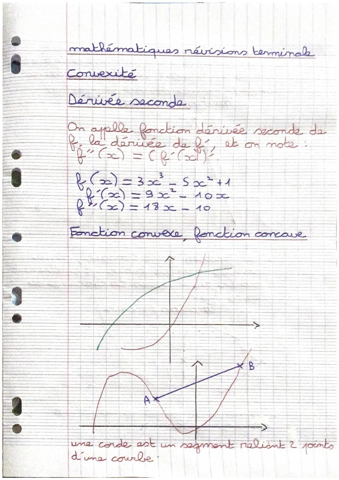 mathématiques révisions terminale

Convexité

Dérivée seconde

On appelle fonction dérivée seconde da
f. dérivée de f et on note:
$f''(x) = 