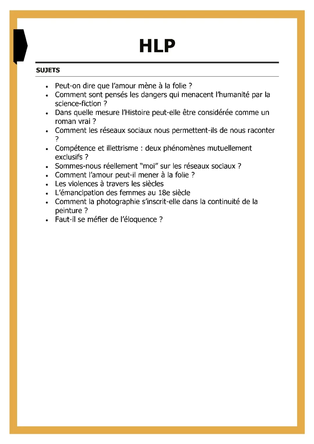 Sujets originaux et corrigés pour le Grand Oral HLP 2024
