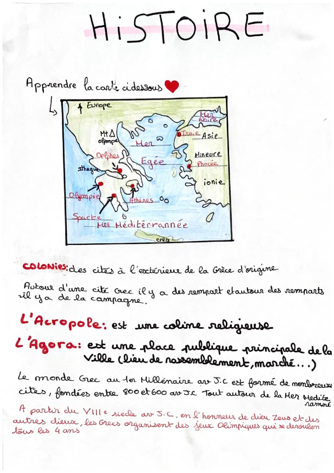 HISTOIRE
Apprendre la carte ci dessous
L
f
Europe
Mt A
olympe
• Delphes,
thague
Olympiel
Sparte 6
Men
Egée
Athines 00
crête
Mer Méditerranné