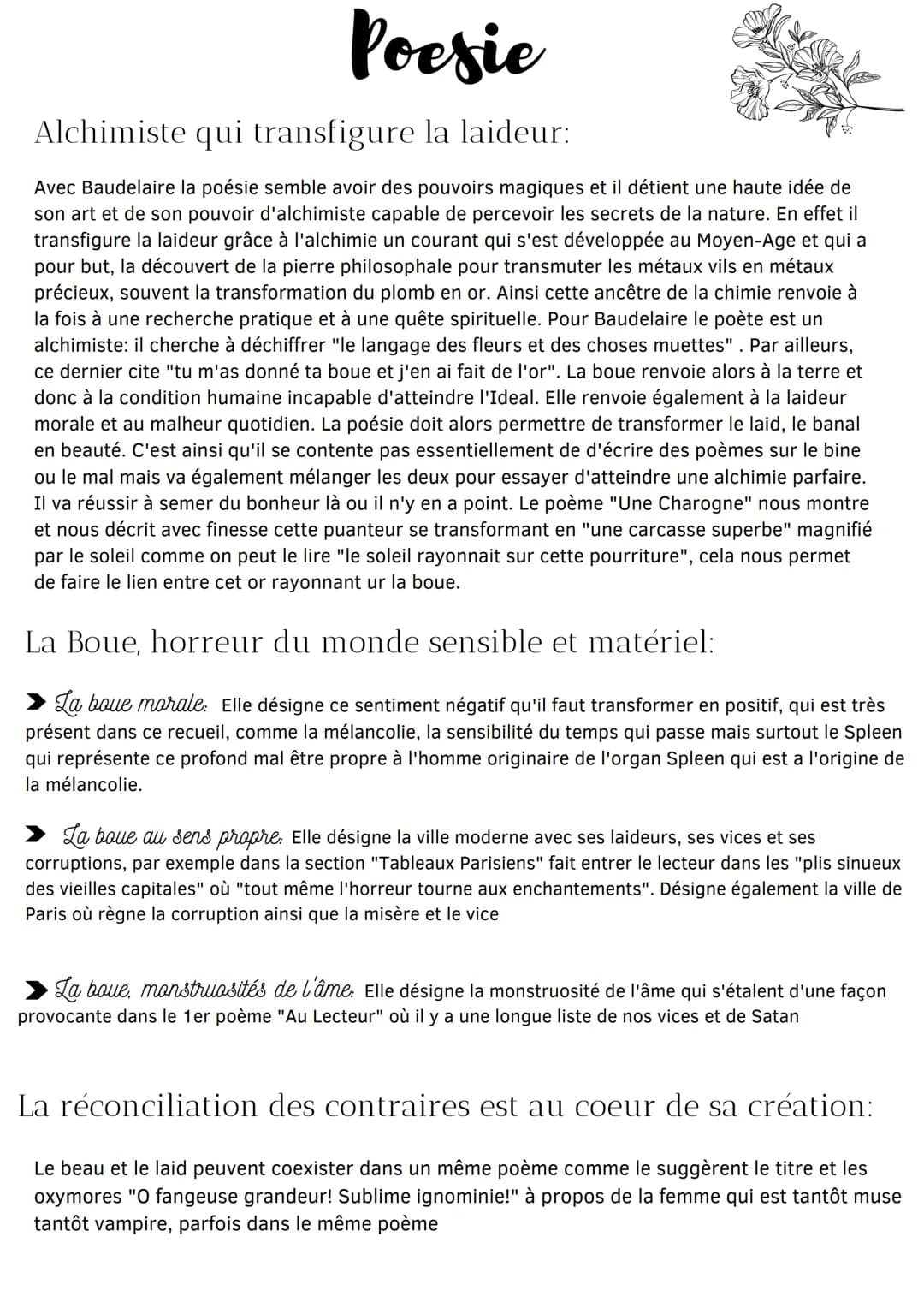 Poesie
alchimie poétique: la boue et l'or
Baudelaire
★ Il se situe au carrefour de multiples mouvements
littéraires, entre romantisme,
parna