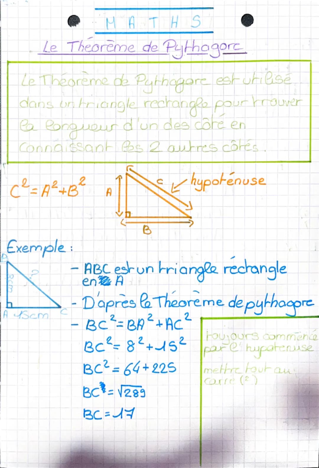MATHS
Le Théorème de Pythagore
Le Theoreme de Pythagore est utilisé
dans un triangle rectangle pour trouver
la longueur d'un des côté en
Con