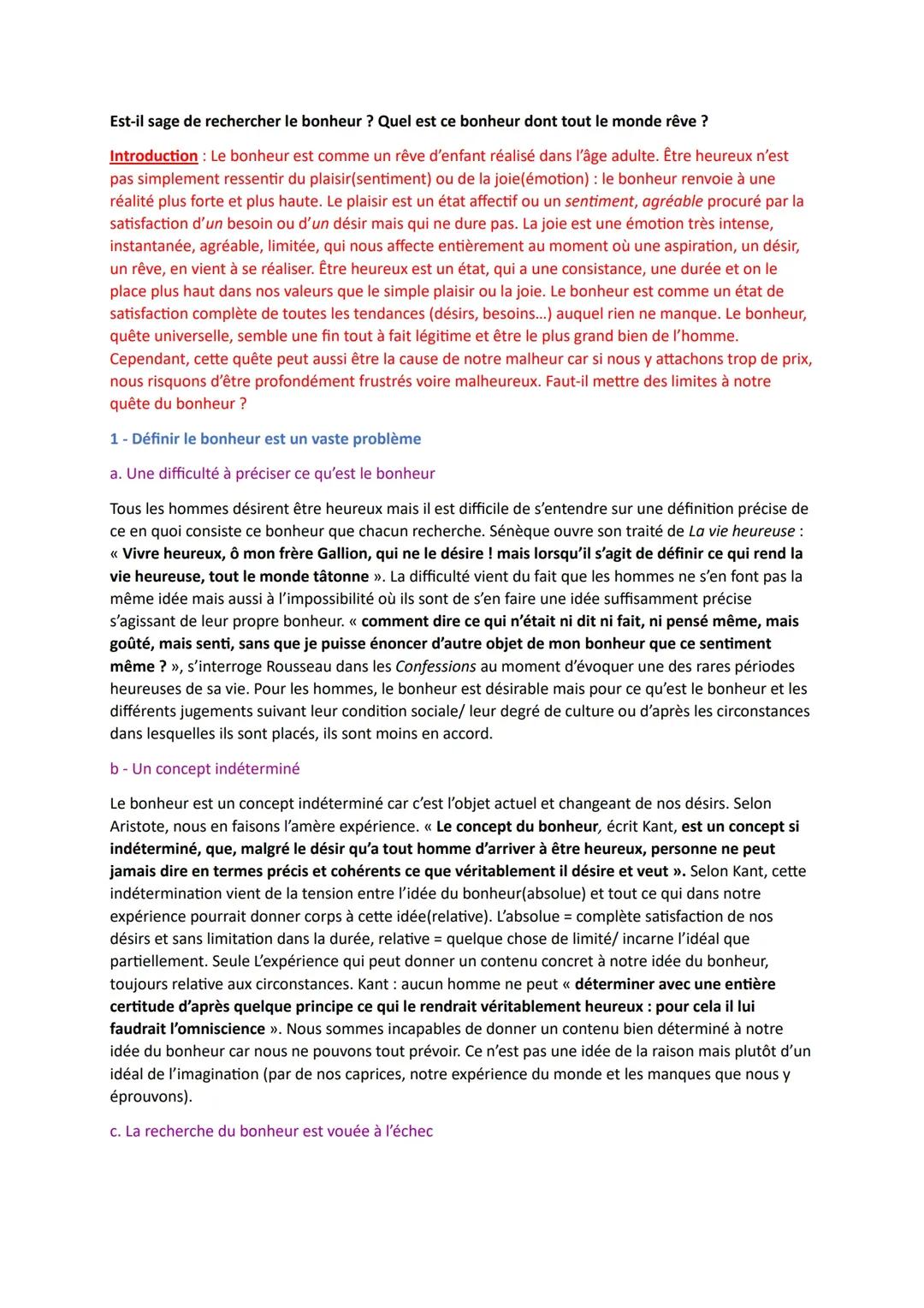 Le Bonheur en Philosophie - Dissertation Facile pour Terminale