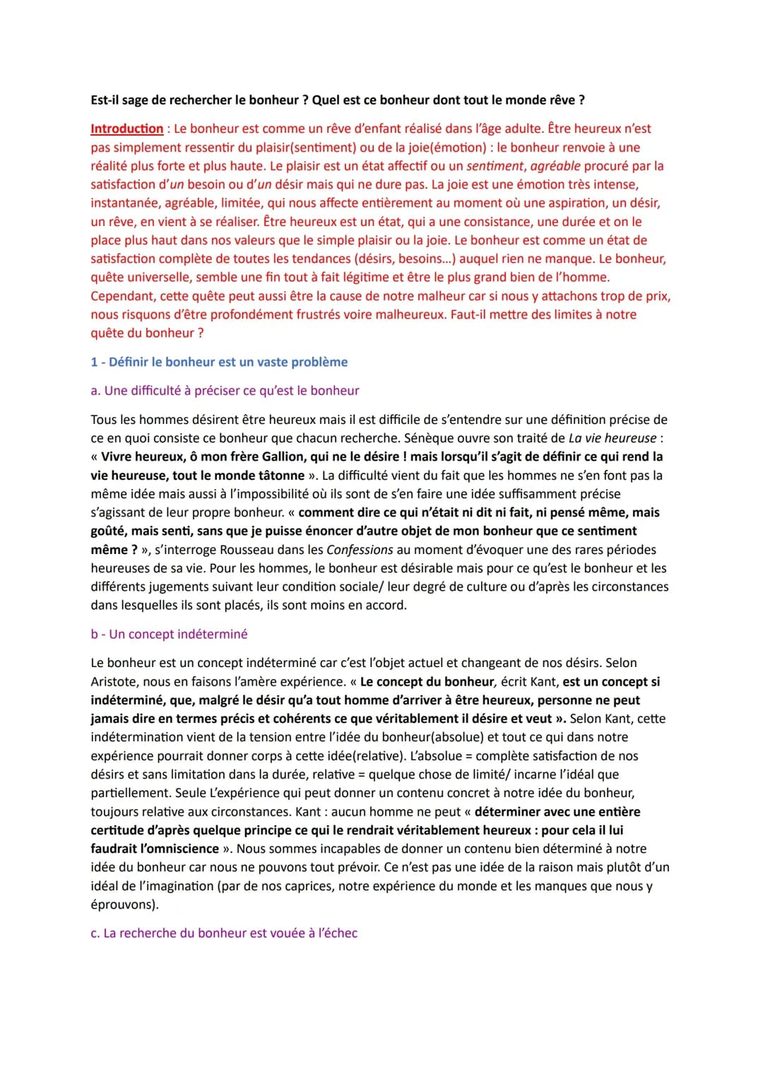 Le Bonheur en Philosophie - Dissertation Facile pour Terminale