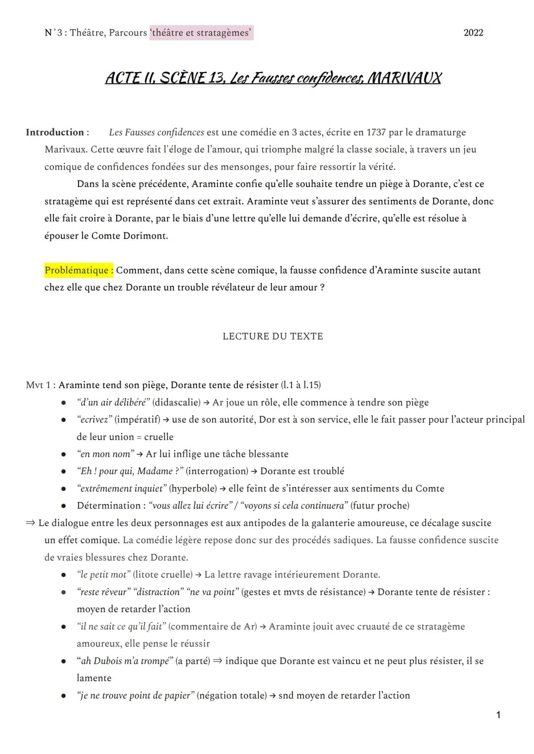 N°3: Théâtre, Parcours 'théâtre et stratagèmes'
Introduction : Les Fausses confidences est une comédie en 3 actes, écrite en 1737 par le dra