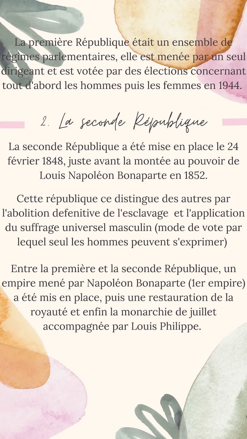 LES RÉPUBLIQUES
Histoire
PAR ETSU 1. Le début
La première République Française a été mise en
place le 22 septembre 1792 suite à l'abolition 
