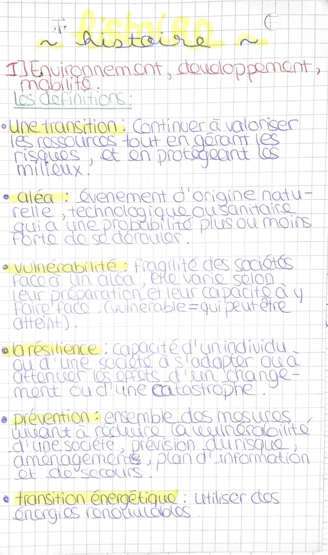 152
histoire
Il Environnement, developpement,
mabilité.
Los definitions:
•Une transition: Continuer à valoriser
les ressources tout en géran